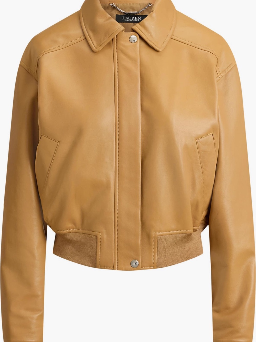 Lauren Ralph Lauren Caramel Leather Bomber Jacket